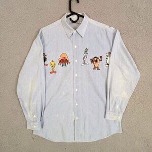 ACME CLOTHING CO. MENS BUTTON DOWN SHIRT LIGHT BLUE WITH LOONEY TUNES SIZE S/M